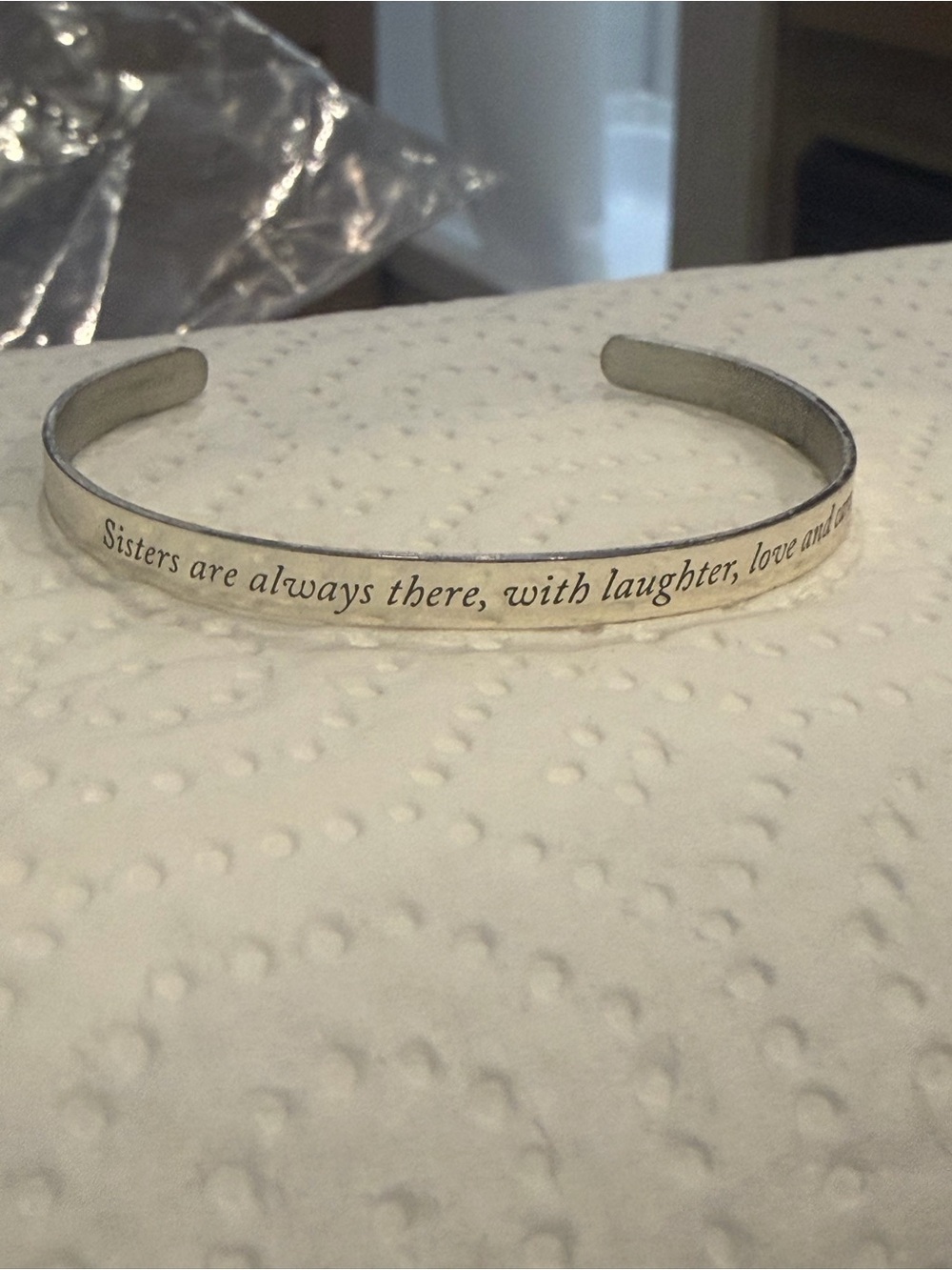 Sterling Silver Inspirational Cuff Bracelet - Sisters Quote